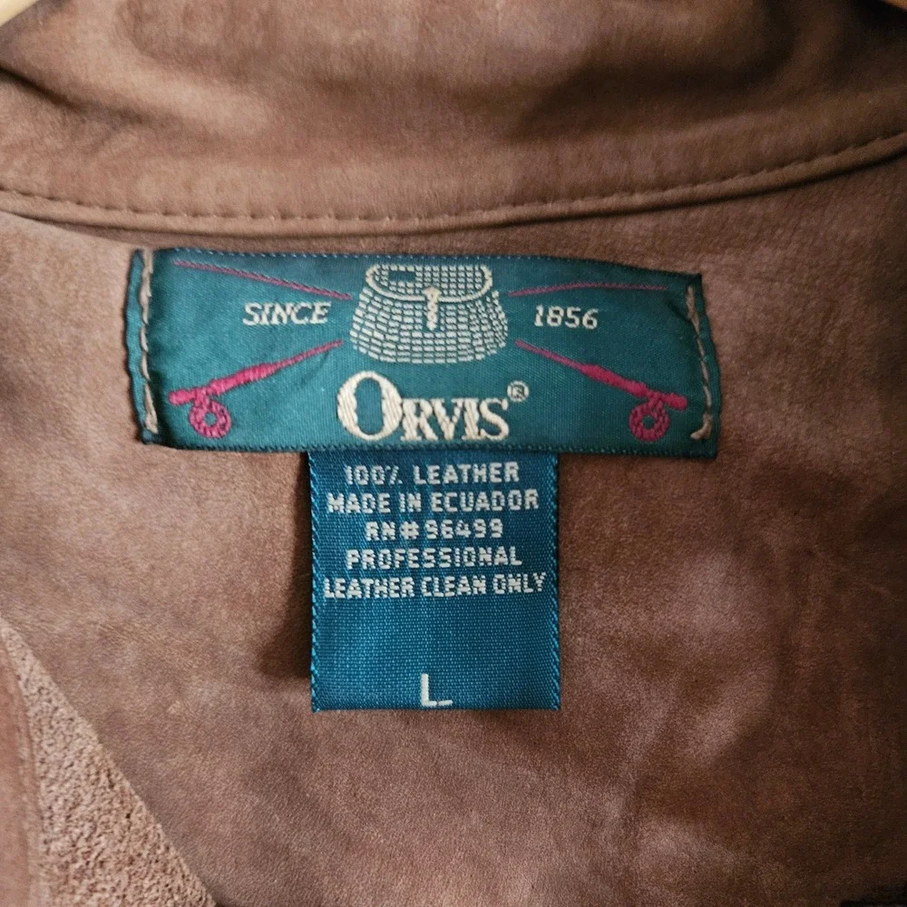 Orvis Mens Brown 100% Leather Suede Button Down Shirt Jacket Large Ecuador